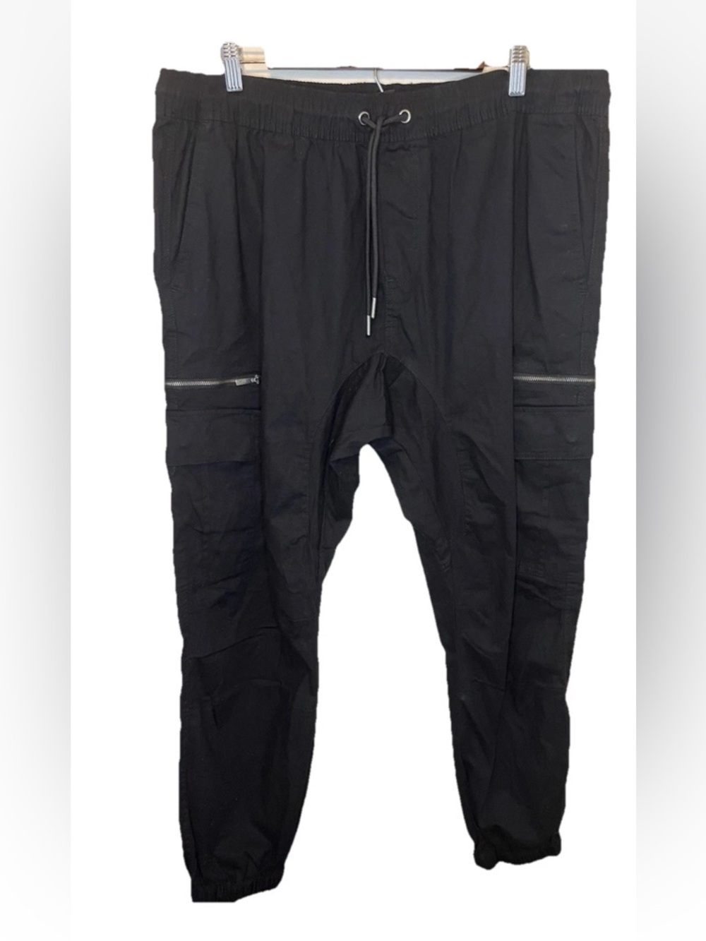 CSG Black Cargo Joggers Men’s Size 3X Zip Pockets Drawstring Elastic Waist NWT